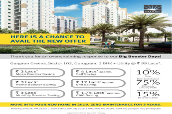 Book 3 BHK + Utility @ Rs. 99 Lacs at Emaar MGF Gurgaon Greens in Gurgaon